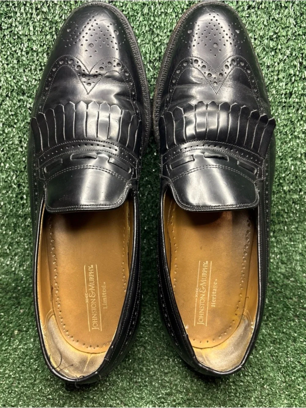 Johnston & Murphy Kiltie Loafers Mens Size 11‎ Black Leather Dress Shoes Wingtip